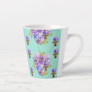 Shabby Chic Turquoise Aqua Pansy floral Latte Mok