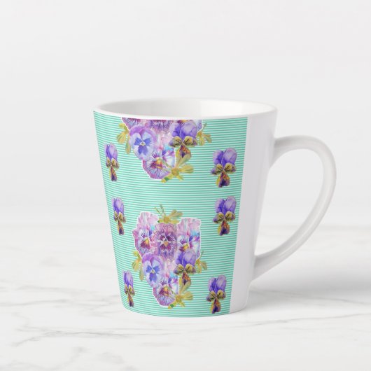 Shabby Chic Turquoise Aqua Pansy floral Latte Mok (Rechts)