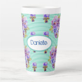Shabby Chic Turquoise Aqua Pansy floral Latte Mok (Voorkant)