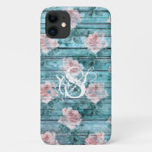 Shabby Chic Turquoise Pink Floral Monogram Case-Mate iPhone Case (Achterkant)