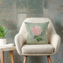 Shabby Chic Turquoise Roze Bloemen Chrystanthemum Kussen