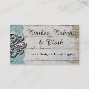 Shabby Chic Turquoise & White Wood Visitekaartjes