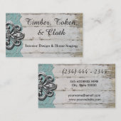 Shabby Chic Turquoise & White Wood Visitekaartjes (Voorkant / Achterkant)