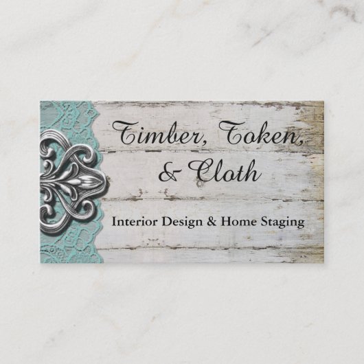 Shabby Chic Turquoise & White Wood Visitekaartjes (Voorkant)