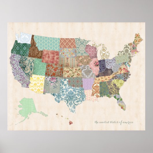 Shabby Chic United States Map - Nursery Art Poster (Voorkant)