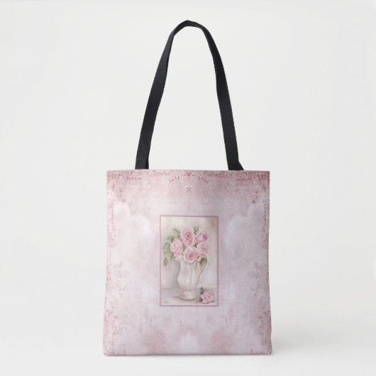 Shabby Chic Vase met Rozen Tote Bag (Voorkant)