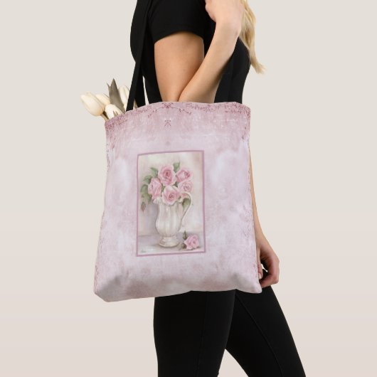 Shabby Chic  Vase met Rozen Tote Bag (Dichtbij)