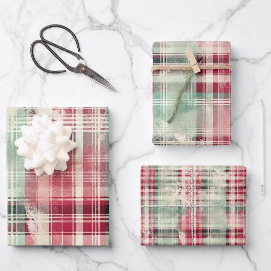 Shabby Chic Verdrietig Kerst Tartan Inpakpapier Vel (Voorkant)