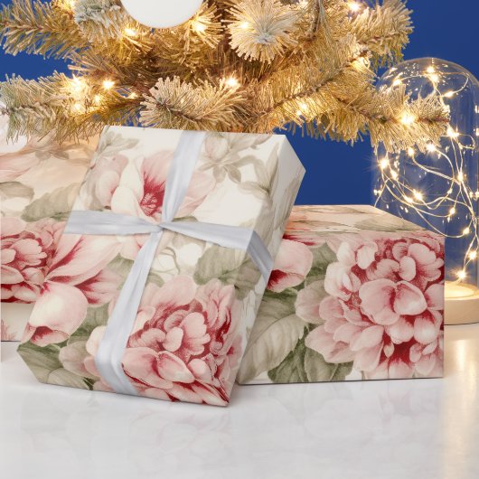 Shabby Chic Verdrietig Kerstmis Bloemen Tartan Cadeaupapier (Feestdagen)