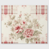 Shabby Chic Verdrietig Kerstmis Bloemen Tartan Cadeaupapier (Vlak)