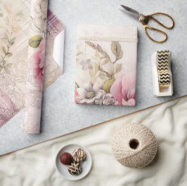 Shabby Chic Verdrietig Roze Kerst Kant Bloemen Cadeaupapier