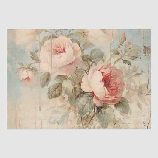 Shabby Chic  Verdrietig Wood Blush Rozen Tissuepapier (Voorkant)