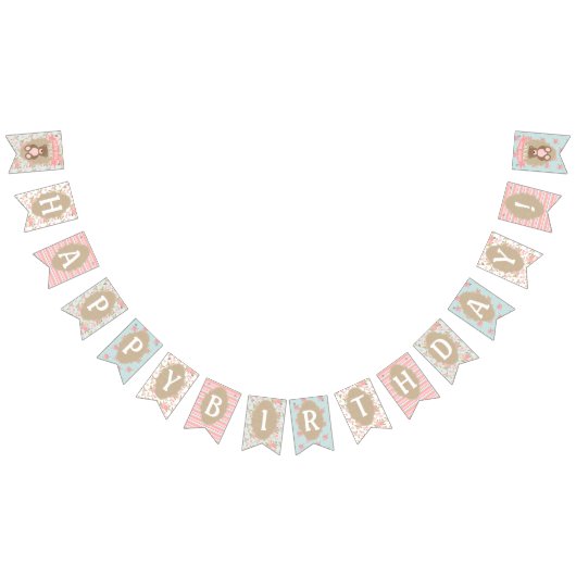 Shabby Chic Verjaardagsbanner Teddy Bear Picnic Vlaggetjes (Alle)
