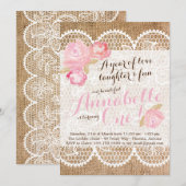 Shabby Chic verjaardagsuitnodiging, Burlap & Lace Kaart (Voorkant / Achterkant)