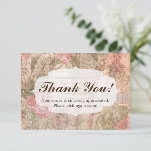 Shabby Chic Victoriaans Dames Mode Dank u Bedankkaart (Staand voorkant)