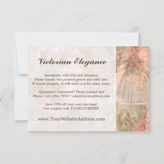 Shabby Chic Victoriaans Dames Mode Dank u Bedankkaart (Achterkant)