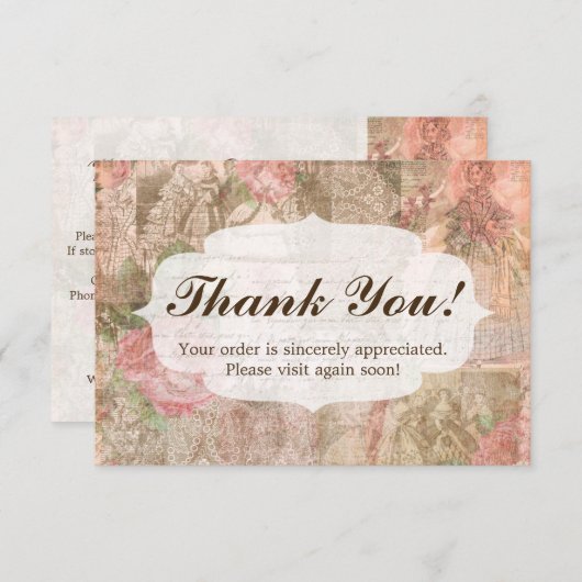 Shabby Chic Victoriaans Dames Mode Dank u Bedankkaart (Voorkant / Achterkant)