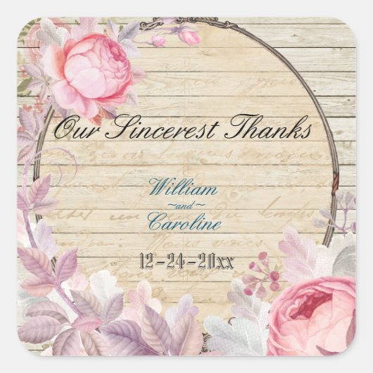Shabby Chic Victoriaans Flower Dank u Sticker (Voorkant)