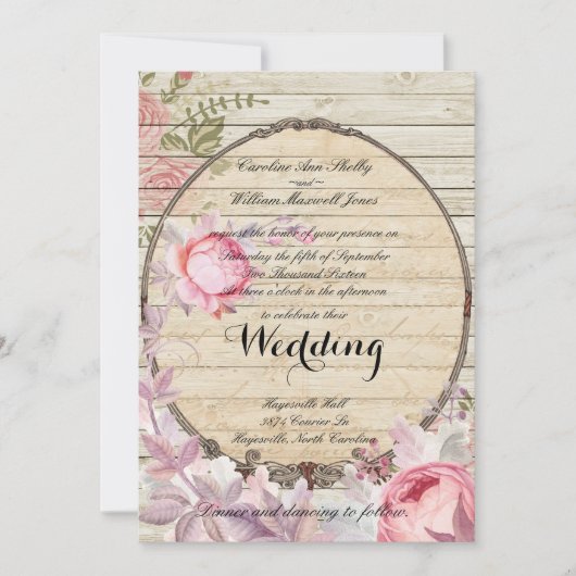 Shabby Chic Victoriaans Flower Wedding Invitation Kaart (Voorkant)