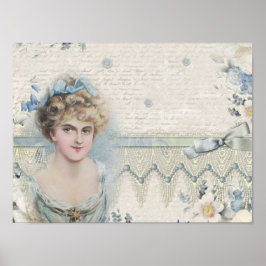 Shabby Chic Victoriaans Lady met bloemen Poster