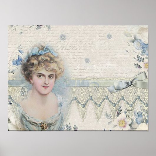 Shabby Chic  Victoriaans Lady met bloemen Poster (Voorkant)