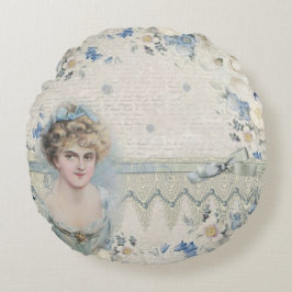 Shabby Chic Victoriaans Lady met bloemen Rond Kussen