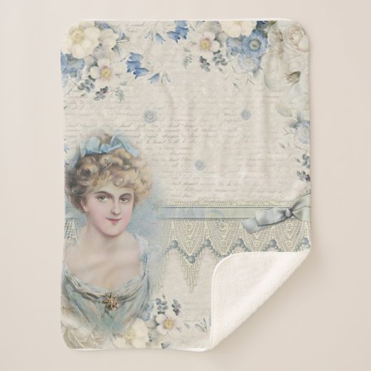 Shabby Chic Victoriaans Lady met bloemen Sherpa Deken (Voorkant)