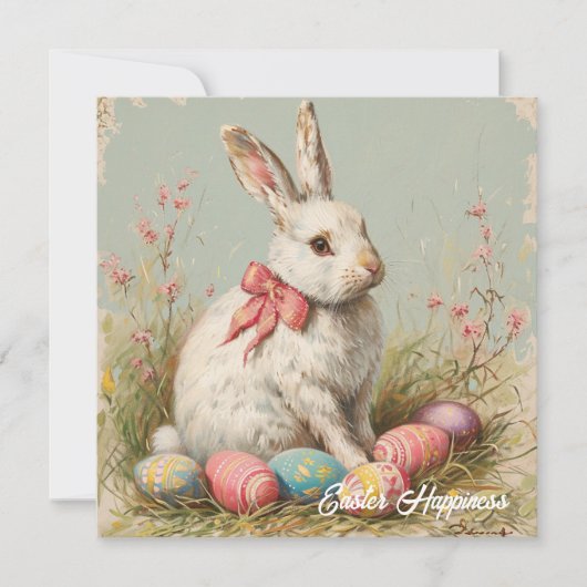  Shabby Chic Victoriaans Paaskonijn Feestdagenkaart (Voorkant)