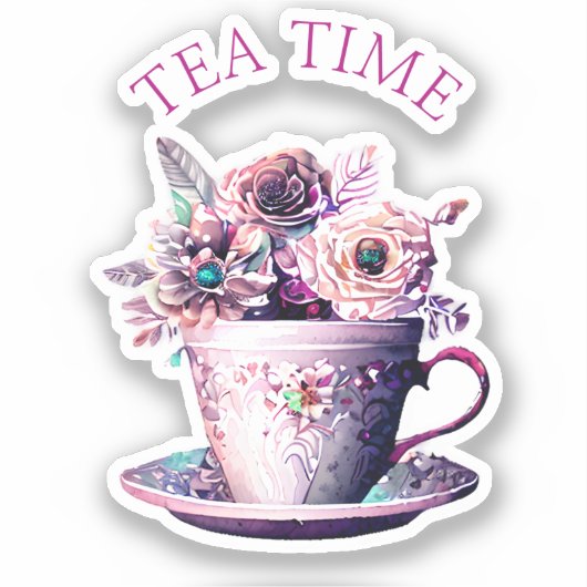  Shabby Chic Victoriaans Theetijd Teacup Sticker (Voorkant)