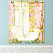 Shabby Chic Victoriaans Tub Messing Fixtures Canvas Afdruk (Insitu (Houten vloer))