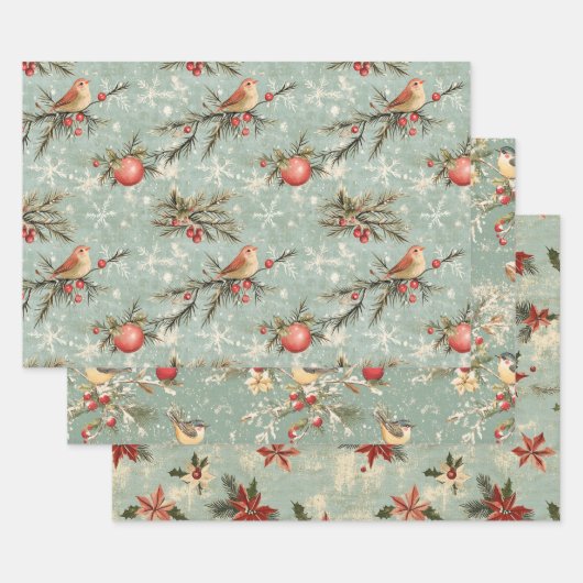  Shabby Chic Vintage Kerst Inpakpapier Vel (Set)