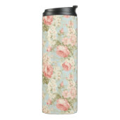 Shabby Chic Vintage Roze Rozen Bloem Monogram Thermosbeker (Gedraaid links)