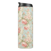 Shabby Chic Vintage Roze Rozen Bloem Monogram Thermosbeker (Geroteerd rechts)