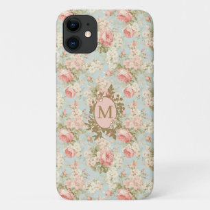 Shabby Chic Vintage Roze Rozen Bloemige Monogram Case-Mate iPhone Case