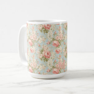 Shabby Chic Vintage Roze Rozen Bloemige Monogram Koffiemok