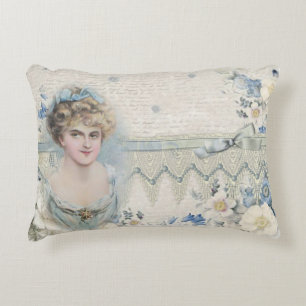 Shabby Chic Vintage Victoriaanse Dame met Bloemen Accent Kussen