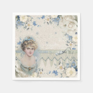 Shabby Chic Vintage Victoriaanse Dame met Bloemen Servet