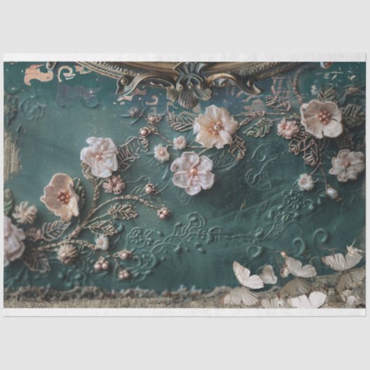 Shabby Chic, Vlinder & Bloemen Mixed Media Design Tissuepapier (Voorkant)