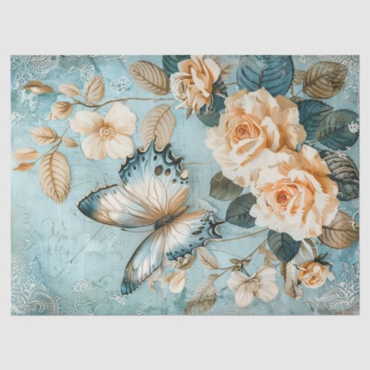 Shabby chic vlinder & blush rozen tissue papier (Voorkant)