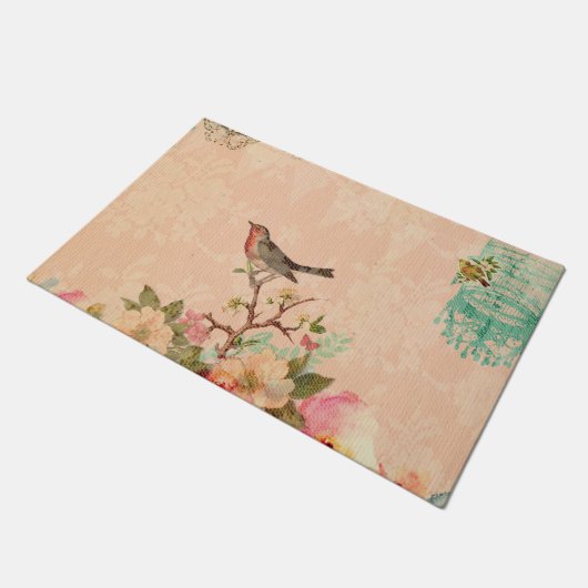 Shabby, chic, vogel, vlinder, kant, floral, countr deurmat (Schuin)
