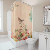 Shabby, chic, vogel, vlinder, kant, floral, countr douchegordijn (In situ)