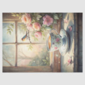 Shabby chic  vogelblos roze pioenrozen venster tissuepapier (Voorkant)