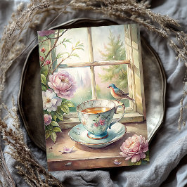 Shabby chic  vogelblos roze pioenrozen venster tissuepapier