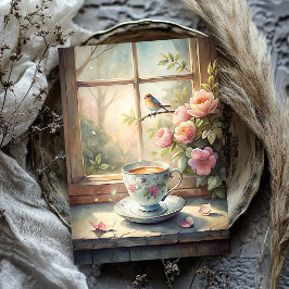 Shabby chic  vogelblos roze pioenrozen venster tissuepapier