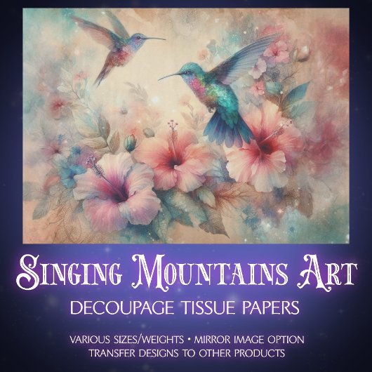 Shabby Chic Watercolor Hummingbirds Decoupage Tissuepapier