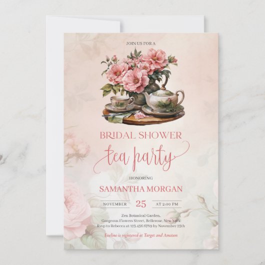 Shabby Chic waterverf blush roze rozen theefeest Kaart (Voorkant)