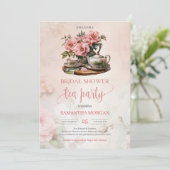 Shabby Chic waterverf blush roze rozen theefeest Kaart (Staand voorkant)
