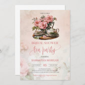 Shabby Chic waterverf blush roze rozen theefeest Kaart (Voorkant / Achterkant)