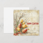 Shabby chic waterverf Easer eieren en gele tulp Feestdagenkaart (Voorkant / Achterkant)