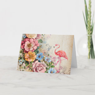 Shabby Chic Waterverf Floral Flamingo Kaart